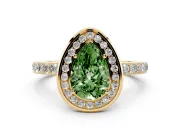 Pear-Shaped Bezel-Rim Halo Engagement Ring Setting for a Fancy Green Lab-Grown Diamond | Pave Band | Yellow Gold