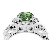 Fancy Green Oval Cut Diamond Halo Ring Set in Platinum with Scrollwork Band and Prong Setting