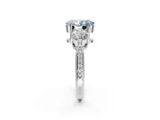 Oval Three Stone Engagement Ring Setting for a Fancy Blue Lab-Grown Diamond | Tapered Pave Band | Platinum