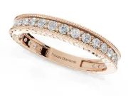 Round Lab-Grown Diamond Milgrain Pavé Eternity Band | Carved Side Walls | Rose Gold
