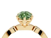Fancy Green Marquise Cut Diamond Solitaire Engagement Ring Set in Yellow gold with Milgrain Bezel Accent Band