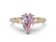 Pear-Shaped Vintage Cathedral Engagement Ring Setting for a Fancy Pink Lab-Grown Diamond | Carved Band | Yellow Gold