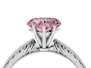 Fancy Pink Heart Cut Diamond Solitaire Milgrain Engraved Band Set in Silver with Prong Setting