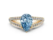 Pear-Shaped Graduated Split Shank Engagement Ring Setting for a Fancy Blue Lab-Grown Diamond | Yellow Gold