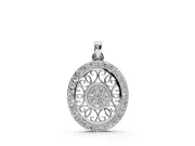 Round Lab-Grown Diamond Oval Filigree Cluster Pendant Necklace | Pavé Edge | Sterling Silver