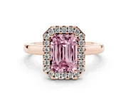 Emerald Cut Thin Halo Engagement Ring Setting for a Fancy Pink Lab-Grown Diamond | Plain Polished Band | Rose Gold