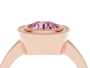 Fancy Pink Round Cut Diamond Halo Engagement Ring Set in Rose gold with Pavé Band and Round Halo Stones