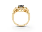 Fancy Black Oval Cut Diamond Milgrain Halo Ring Set in Yellow gold with Split Shank