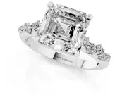 Asscher Cut Graduated Accent Engagement Ring Setting | Scattered Shoulders | White Gold
