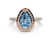 Pear-Shaped Bezel-Rim Halo Engagement Ring Setting for a Fancy Blue Lab-Grown Diamond | Pave Band | Rose Gold