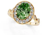 Oval Halo Engagement Ring Setting for a Fancy Green Lab-Grown Diamond | Bezel Stations | Yellow Gold