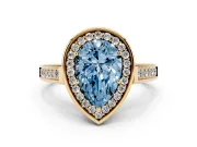 Pear-Shaped Rimmed Halo Engagement Ring Setting for a Fancy Blue Lab-Grown Diamond | Yellow Gold