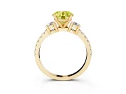 Fancy Yellow Three-Stone Round Cut Diamond Pavé Band Ring Set in Yellow gold with Prong Setting