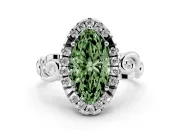 Fancy Green Marquise Cut Diamond Halo Ring Set in Silver with Scrollwork Band and Prong Setting