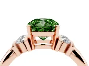 Fancy Green Three-Stone Cushion Cut Diamond Channel Set Ring Set in Rose gold with Bar Prongs