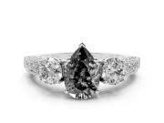 Pear-Shaped Vintage Three Stone Engagement Ring Setting for a Black Center | Graduated Milgrain Pavé | Sterling Silver