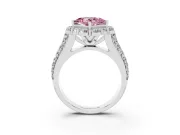 Fancy Pink Princess Cut Diamond Halo Engagement Ring Set in White gold with Split Shank and Prong Setting