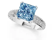 Princess Cut Three Row Pave Engagement Ring Setting for a Fancy Blue Lab-Grown Diamond | White Gold