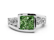 Fancy Green Princess Cut Diamond Bezel Bypass Ring Set in Silver with Round Accents