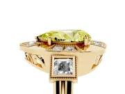 Fancy Yellow Pear Cut Diamond Milgrain Halo Ring Set in Yellow gold with Split Shank