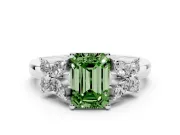 Fancy Green Emerald Cut Diamond Floral Cluster Ring Set in Platinum with Marquise Petals and Prong Setting