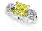 Princess Cut Three Stone Engagement Ring Setting for a Fancy Yellow Lab-Grown Diamond | Wide Plain Band | Platinum