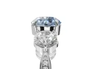 Round Three Stone Engagement Ring Setting for a Fancy Blue Lab-Grown Diamond | Tapered Pave Band | Sterling Silver