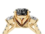Round Three-Stone Pavé Engagement Ring Setting for a Black Center | Round Side Stones | Yellow Gold