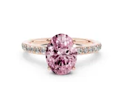 Oval Hidden Halo Engagement Ring Setting for a Fancy Pink Lab-Grown Diamond | Pavé Band | Rose Gold