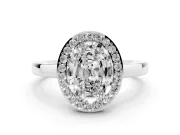 Oval Thin Halo Low Profile Engagement Ring Setting | Slim Plain Band | Sterling Silver