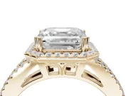 Asscher Cut Halo Split Shank Engagement Ring Setting | Pavé Shoulders | Yellow Gold