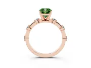 Fancy Green Cushion Cut Diamond Solitaire Ring Set in Rose gold with Bezel Set Side Stones and Prong Setting