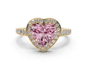 Fancy Pink Heart Cut Diamond Halo Pavé Engagement Ring Set in Yellow gold with Bezel Setting