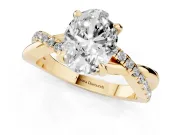 Oval Cut Diamond Twist Band Solitaire Set in Yellow gold with Pavé Accents and Prong Setting
