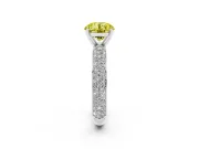 Fancy Yellow Round Cut Diamond Solitaire Ring Set in Silver with Prong Setting and Pavé-Set Band