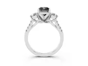 Fancy Black Three-Stone Cushion Cut Diamond Pavé Band Ring Set in Platinum with Prong-Set Trio