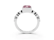 Fancy Pink Princess Cut Diamond Vintage-Inspired Milgrain Ring Set in Platinum with Marquise Stations of Round Accents