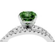 Fancy Green Radiant Cut Diamond Solitaire Twist Band Ring Set in Silver with Pavé Setting and Prong Head