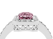 Fancy Pink Emerald Cut Diamond Halo Ring Set in White gold with Pavé-Setting Band and Open Prong Center