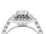 Emerald Cut Milgrain Halo Engagement Ring Setting | Graduated Bezel Accents | White Gold