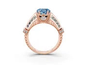 Fancy Blue Heart Cut Diamond Vintage-Inspired Milgrain Ring Set in Rose gold with Accent Split Shank