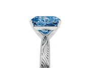 Fancy Blue Radiant Cut Diamond Solitaire Milgrain Engraved Band Set in Silver with Prong Setting