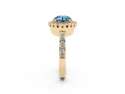 Round Vintage Milgrain Halo Engagement Ring Setting for a Fancy Blue Lab-Grown Diamond | Pierced Gallery | Yellow Gold