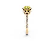 Fancy Yellow Cushion Cut Diamond Halo Pavé Band Ring Set in Yellow gold with Prong-Held Center