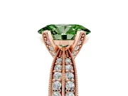 Fancy Green Oval Cut Diamond Solitaire Ring Set in Rose gold with Milgrain Double Row Round Pavé Band