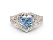 Heart-Shaped Halo Pavé Engagement Ring Setting for a Fancy Blue Lab-Grown Diamond | Narrow Split Shank | Rose Gold