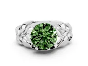 Fancy Green Round Cut Diamond Leaf-Inspired Engagement Ring Set in Platinum with Round Accents