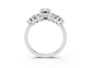 Emerald Cut Diamond Cluster Engagement Ring Set in Silver with Pavé Band and Prong Setting