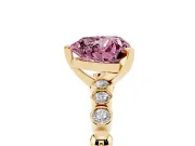 Fancy Pink Heart Cut Diamond Solitaire Engagement Ring Set in Yellow gold with Bezel Accents on Beaded Band