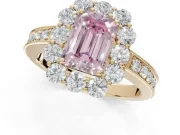 Emerald Cut Vintage Halo Engagement Ring Setting for a Fancy Pink Lab-Grown Diamond | Yellow Gold